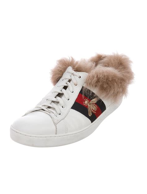 gucci men sneakers black with fur|Gucci ace fur sneakers.